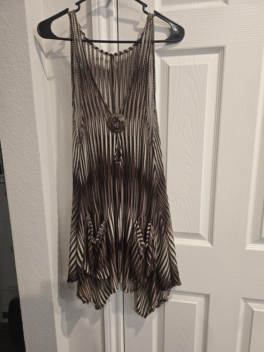 Boho Striped Sleeveless Summer Top in Brown and Cream L/XL
